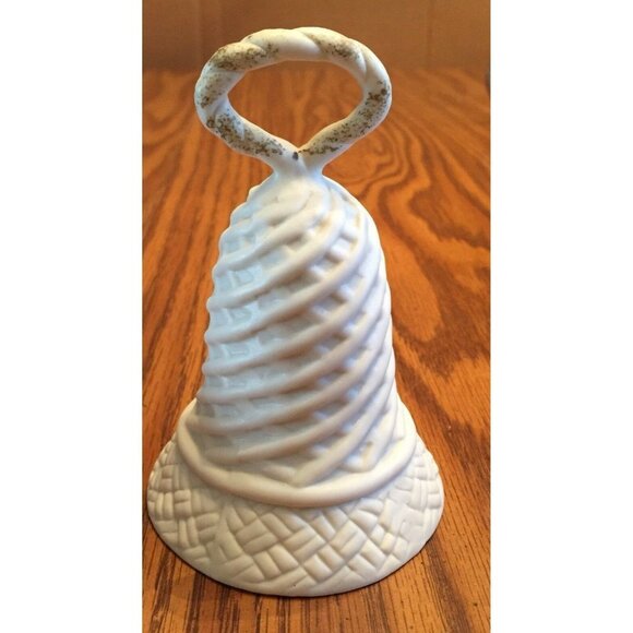 Vintage White Porcelain Ceramic Bell with Raised Blue Flowers 4.5” Tall - Picture 4 of 11